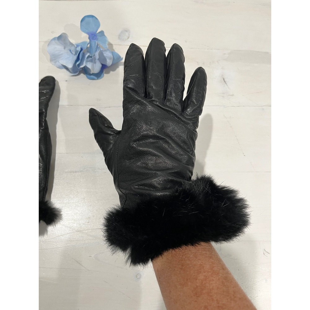 Leather Gloves with Rabbit Fur Cuffs Women's Dress Gloves Winter‎